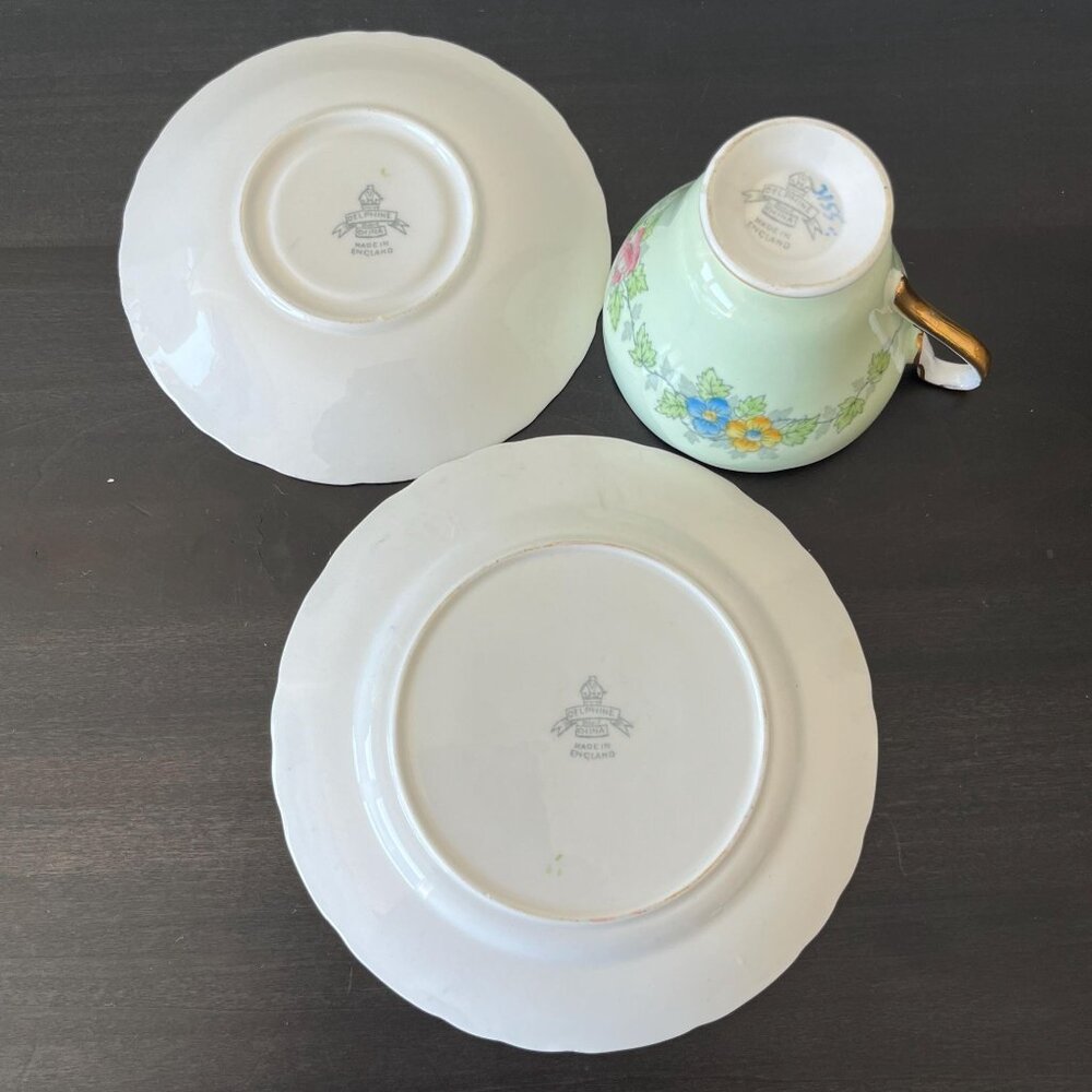 Mint Green Floral Tea Cup & Plate Set // Delphine China England // Floral Design - Picture 7 of 8